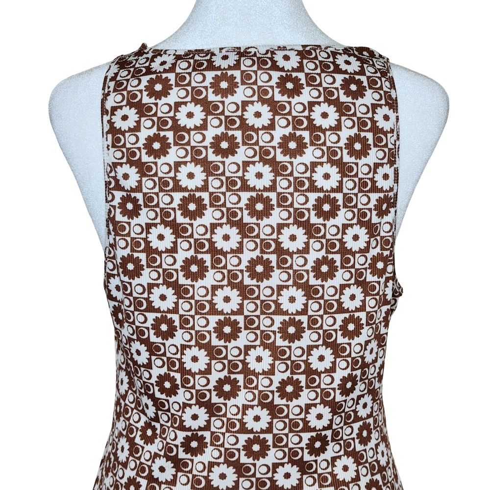 Le Lis Collection Dilly Flower Brown Cream Ribbed Bodycon Mini Tank Dress Medium - Picture 6 of 11
